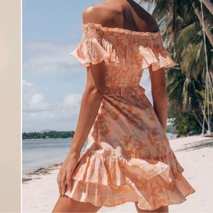 ASTR The Label Riviera Floral Off Shoulder Dress in Pink Papaya